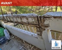 Avant réparation structurelle de garde-corps de balcon